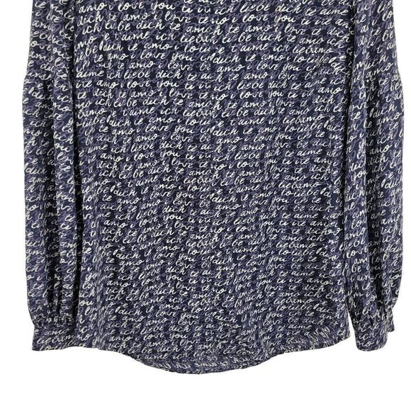 Cabi Long Sleeve Blouse M Blue Te Amo Spell Out Puff Statement Sleeve Pull Over - Picture 8 of 14